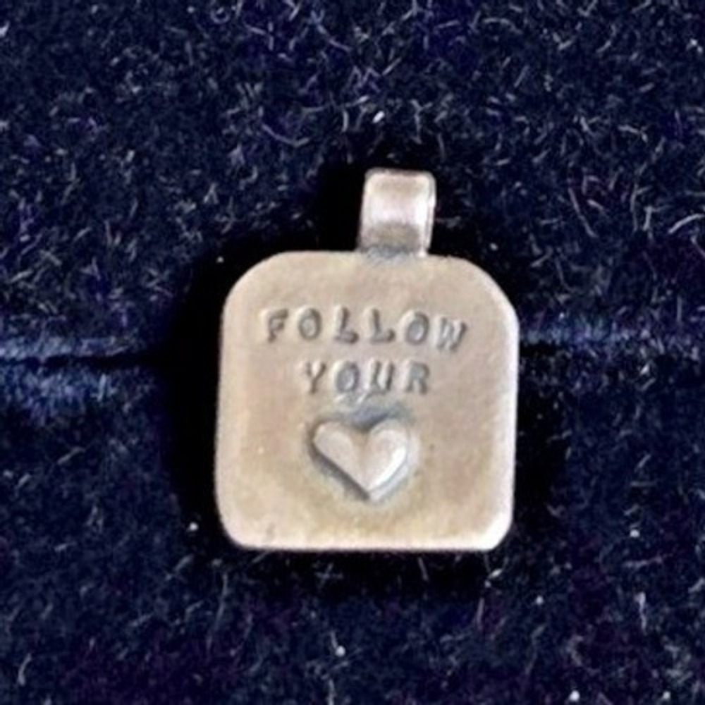 Follow Your Heart Amy Peter's Studio Sterling Silver Square Pendant Signed 925